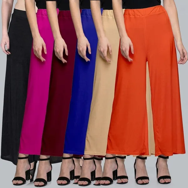 Lets_Shine_Pack_Of_6_Stylish_Palazzo_For_Women_Girls_Colour_Black_Pink_Mroon_Blue_Beige_Orange