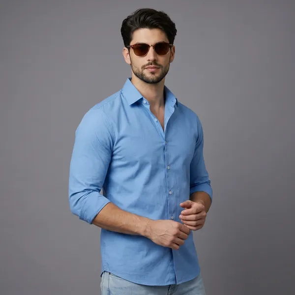 Lets_Shine_Cotton_Solid_Shirt_For_Man_Dark_Sky_Blue