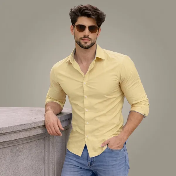 Yellow_Cotton_Regular_Fit_Full_Sleeve_Shirt_For_Men