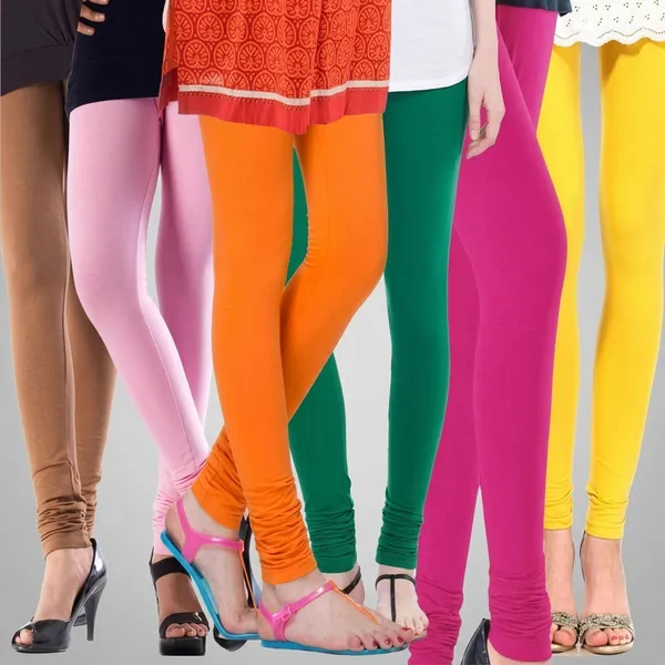 Lets_Shine_Churidar_Cotton_Leggings_Combo_Of_6_For_Women_And_Girls_Of_Beige_Baby_Pink_Orange_Green_Pink_Yellow
