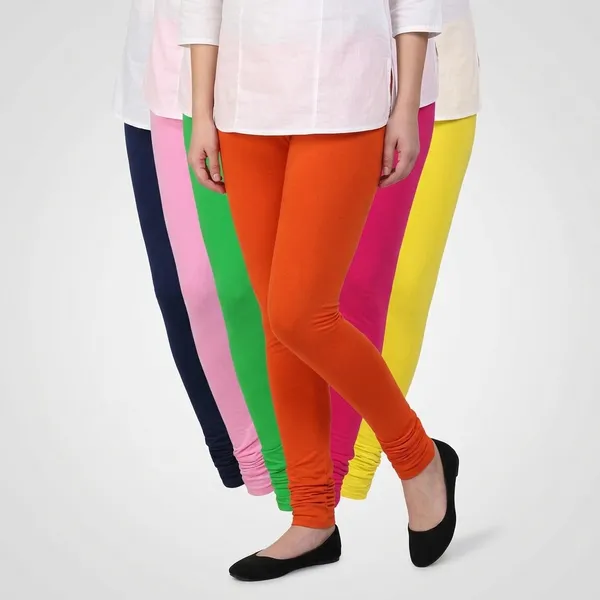 Lets_Shine_Churidar_Cotton_Leggings_Combo_Of_6_For_Women_And_Girls_Of_Black_Baby_Pink_Green_Orange_Pink_Yellow