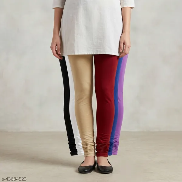 Lets_Shine_Churidar_Cotton_Leggings_Combo_Of_6_For_Women_And_Girls_Of_Black_White_Beige_Maroon_Blue_Purple