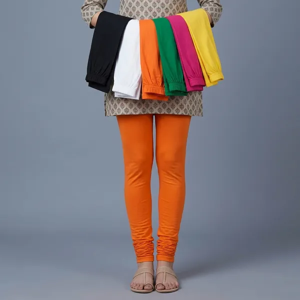 Lets_Shine_Churidar_Cotton_Leggings_Combo_Of_6_For_Women_And_Girls_Of_Black_White_Orange_Green_Pink_Yellow