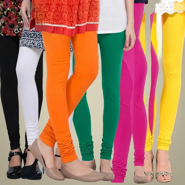 Lets_Shine_Churidar_Cotton_Leggings_Combo_Of_6_For_Women_And_Girls_Of_Black_White_Orange_Green_Pink_Yellow