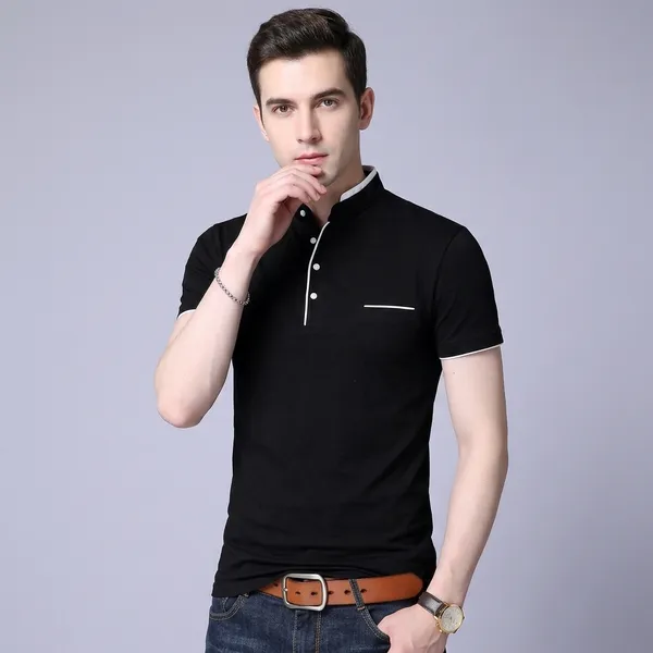 Black_Cotton_Half_Sleeve_Mandarin_Collar_T-Shirt_For_Men