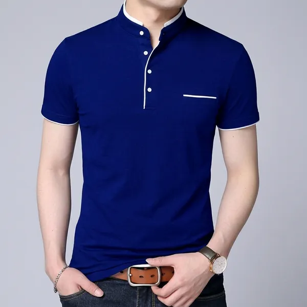 Lets_Shine_Pack_Of_1_Stylish_Men_S_Half_Sleeve_Mandarin_Collar_T_Shirt_Colour_Blue