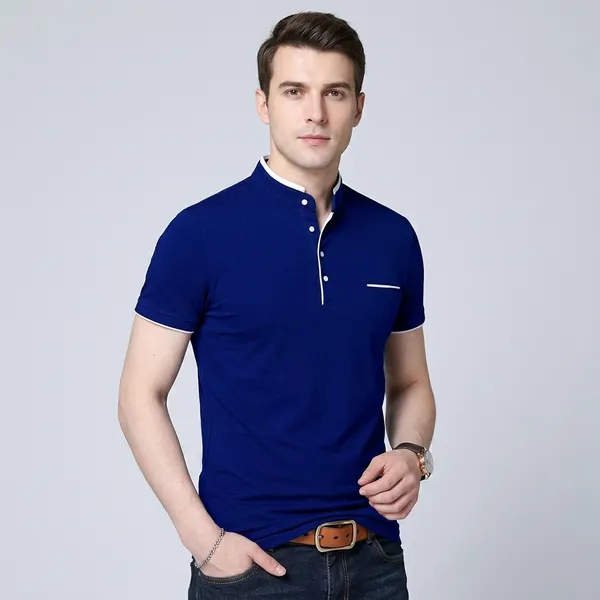 Lets_Shine_Pack_Of_1_Stylish_Men_S_Half_Sleeve_Mandarin_Collar_T_Shirt_Colour_Blue
