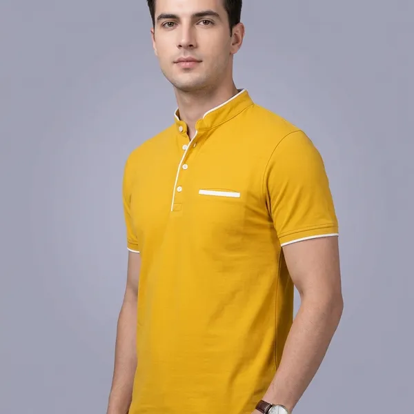 Yellow_Cotton_Mandarin_Collar_Half_Sleeve_T_Shirt_For_Men