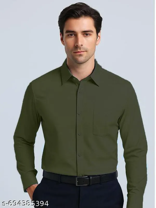 Lets_Shine_Cotton_Solid_Shirt_For_Man_Olive