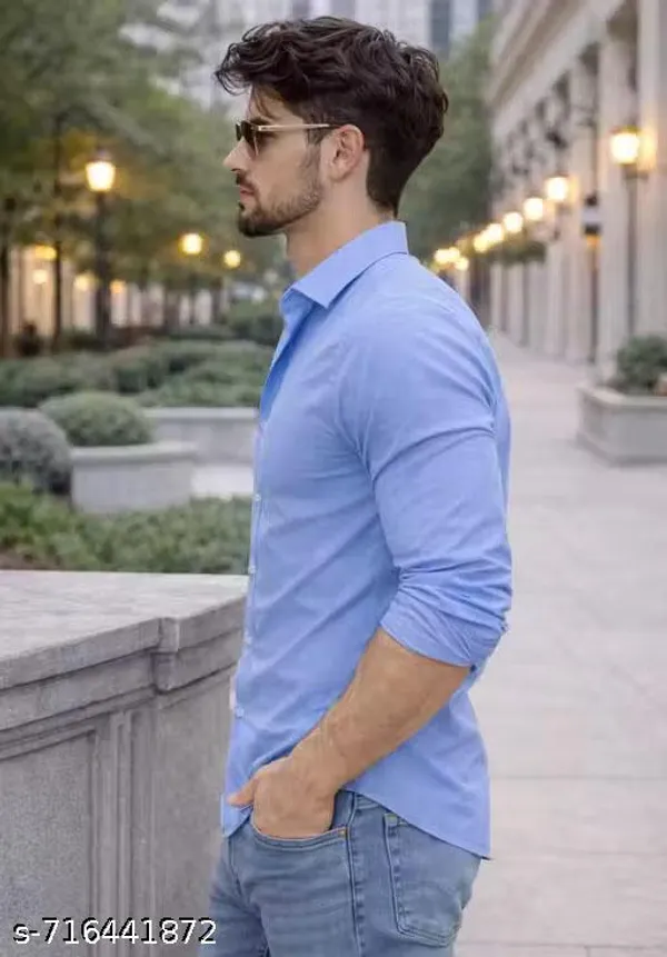 Lets_Shine_Cotton_Solid_Shirt_For_Man_Dark_Sky_Blue