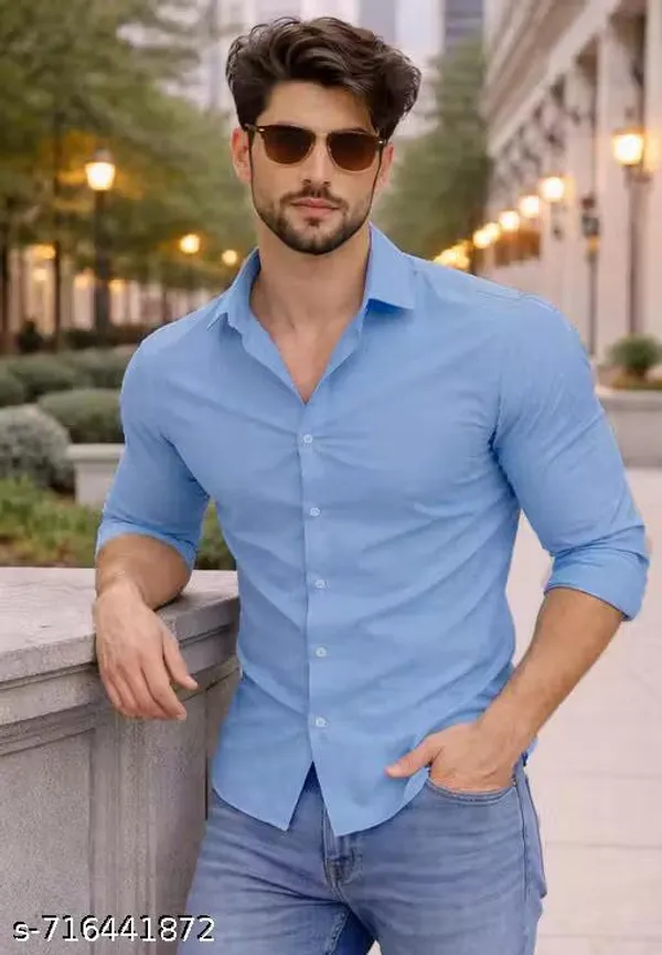 Lets_Shine_Cotton_Solid_Shirt_For_Man_Dark_Sky_Blue