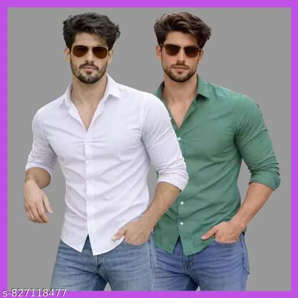 Lets_Shine_Men_Solid_Casual_Shirt_Pack_Of_2_Full_Sleeve_Regular_Fit_Shirt_For_Men_White_Seagreen