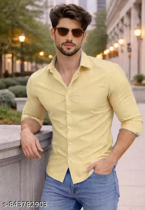 Yellow_Cotton_Regular_Fit_Full_Sleeve_Shirt_For_Men