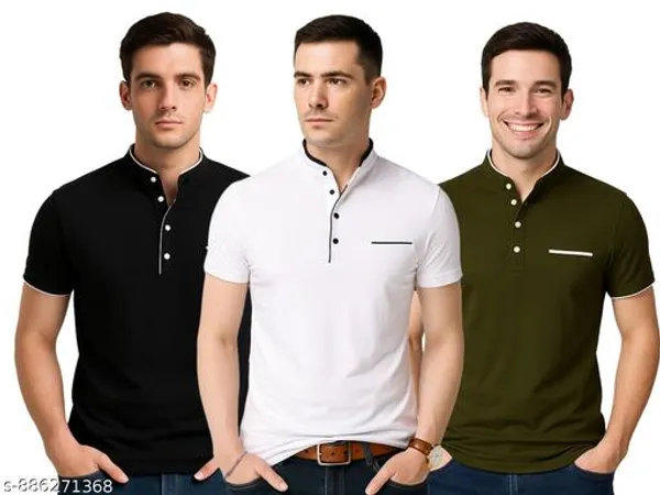 Black_White_Olive_Cotton_Slim_Fit_T-Shirt_Pack_Of_3_For_Men