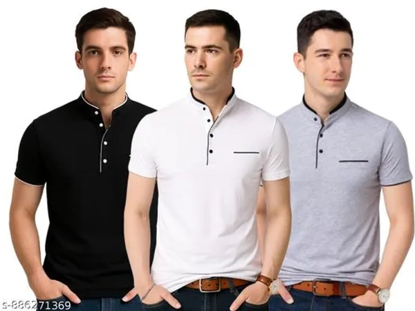 Men_Solid_Mandarin_Collar_T_Shirt_Pack_Of_3_Half_Sleeve_Stylish_Casual_Slim_Fit_T_Shirts_For_Men_Colour_Black_White_Lightgrey