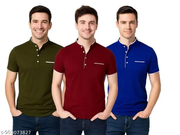 Men_Solid_Mandarin_Collar_T_Shirt_Pack_Of_3_Half_Sleeve_Stylish_Casual_Slim_Fit_T_Shirts_For_Men_Colour_Olive_Mroon_Blue