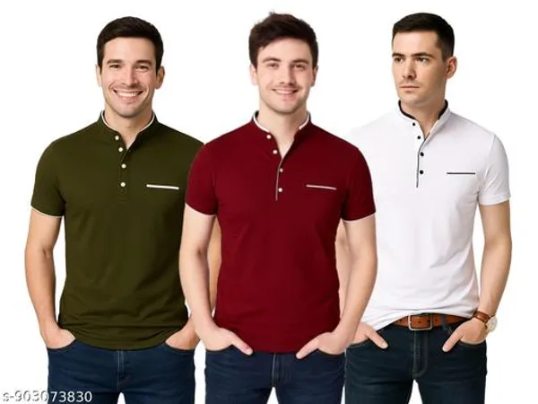 Men_Solid_Mandarin_Collar_T_Shirt_Pack_Of_3_Half_Sleeve_Stylish_Casual_Slim_Fit_T_Shirts_For_Men_Colour_Olive_Mroon_White