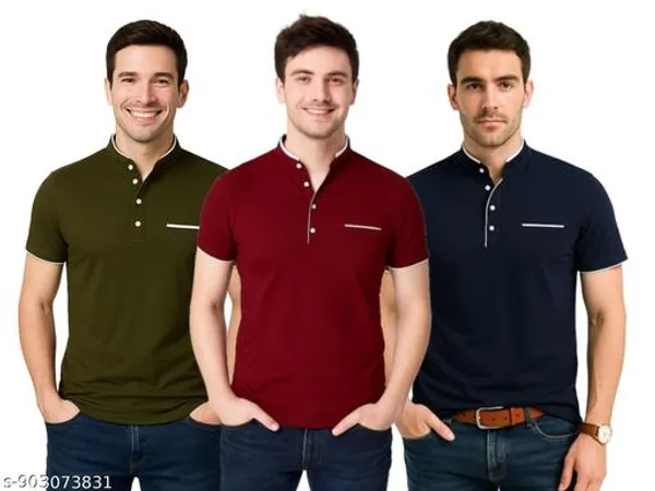 Men_Solid_Mandarin_Collar_T_Shirt_Pack_Of_3_Half_Sleeve_Stylish_Casual_Slim_Fit_T_Shirts_For_Men_Colour_Olive_Mroon_Navyblue