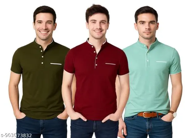 Men_Solid_Mandarin_Collar_T_Shirt_Pack_Of_3_Half_Sleeve_Stylish_Casual_Slim_Fit_T_Shirts_For_Men_Colour_Olive_Mroon_Seagreen