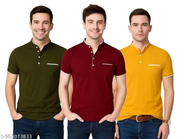 Men_Solid_Mandarin_Collar_T_Shirt_Pack_Of_3_Half_Sleeve_Stylish_Casual_Slim_Fit_T_Shirts_For_Men_Colour_Olive_Mroon_Yellow