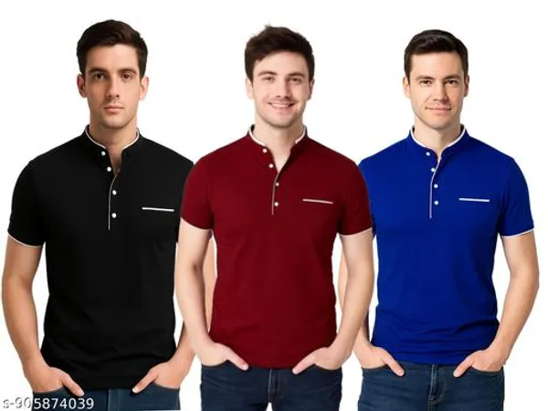 Men_Solid_Mandarin_Collar_T_Shirt_Pack_Of_3_Half_Sleeve_Stylish_Casual_Slim_Fit_T_Shirts_For_Men_Colour_Black_Mroon_Blue