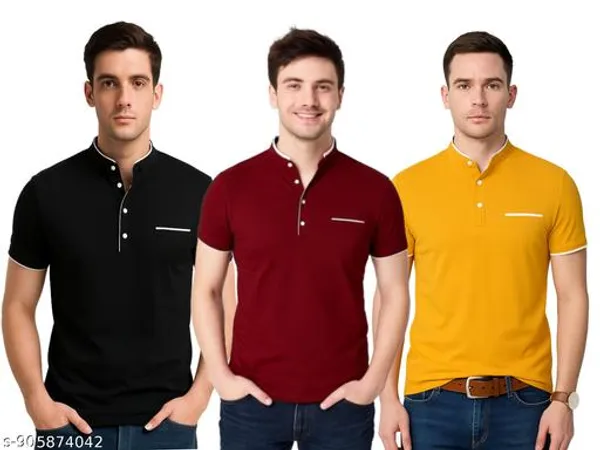 Men_Solid_Mandarin_Collar_T_Shirt_Pack_Of_3_Half_Sleeve_Stylish_Casual_Slim_Fit_T_Shirts_For_Men_Colour_Black_Mroon_Yellow