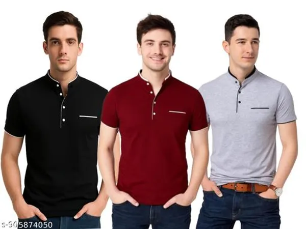 Men_Solid_Mandarin_Collar_T_Shirt_Pack_Of_3_Half_Sleeve_Stylish_Casual_Slim_Fit_T_Shirts_For_Men_Colour_Black_Mroon_Grey