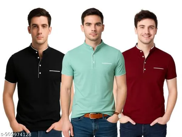 Men_Solid_Mandarin_Collar_T_Shirt_Pack_Of_3_Half_Sleeve_Stylish_Casual_Slim_Fit_T_Shirts_For_Men_Colour_Black_Seagreen_Mroon