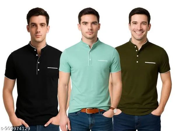 Men_Solid_Mandarin_Collar_T_Shirt_Pack_Of_3_Half_Sleeve_Stylish_Casual_Slim_Fit_T_Shirts_For_Men_Colour_Black_Seagreen_Olive