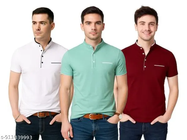 Men_Solid_Mandarin_Collar_T_Shirt_Pack_Of_3_Half_Sleeve_Stylish_Casual_Slim_Fit_T_Shirts_For_Men_Colour_White_Seagreen_Mroon