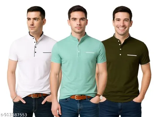 Lest_Shine_Men_Solid_Mandarin_Collar_T_Shirt_Pack_Of_3_Half_Sleeve_Stylish_Casual_Slim_Fit_T_Shirts_For_Men_Colour_White_Seagreen_Olive