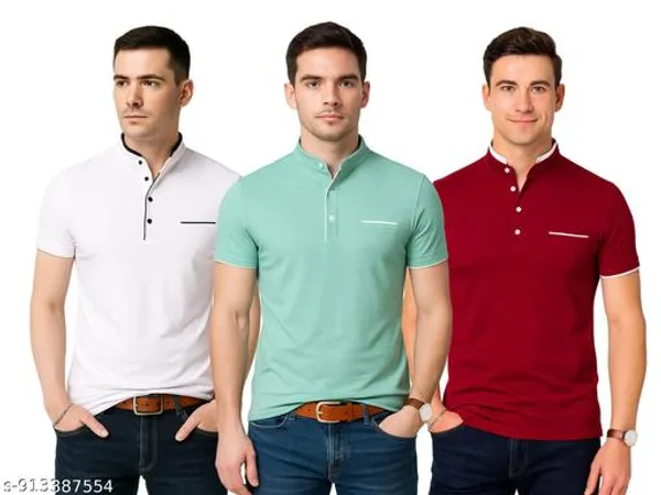 Men_Solid_Mandarin_Collar_T_Shirt_Pack_Of_3_Half_Sleeve_Stylish_Casual_Slim_Fit_T_Shirts_For_Men_Colour_White_Seagreen_Red