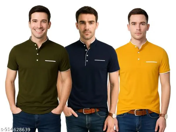 Olive_Navy_Blue_And_Yellow_Cotton_Slim_Fit_T_Shirt_For_Men_Pack_Of_3