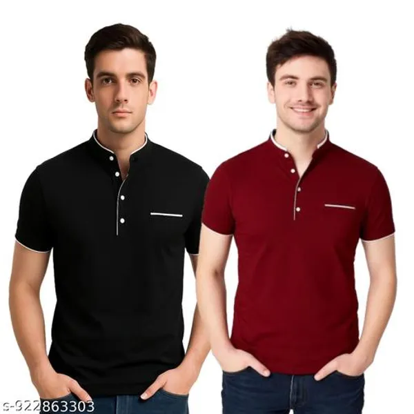 Lets_Shine_Charming_T_Shirts_For_Men_And_Boys_For_Regular_Casual_Official_Formal_And_Partywear_Combo_Pack_Of_2_(Blackand_Maroon)
