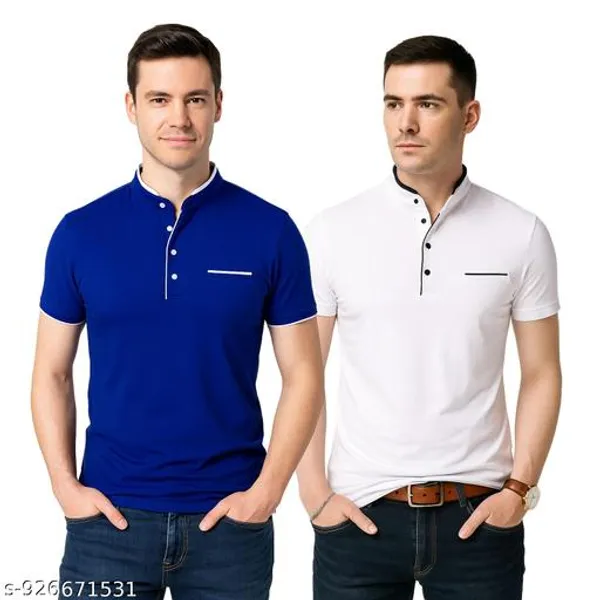 Men_Solid_Mandarin_Collar_T_Shirt_Pack_Of_2_Half_Sleeve_Stylish_Casual_Slim_Fit_T_Shirts_For_Men_Colour_Blue_White