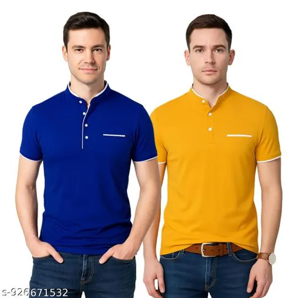Men_Solid_Mandarin_Collar_T_Shirt_Pack_Of_2_Half_Sleeve_Stylish_Casual_Slim_Fit_T_Shirts_For_Men_Colour_Blue_Yellow