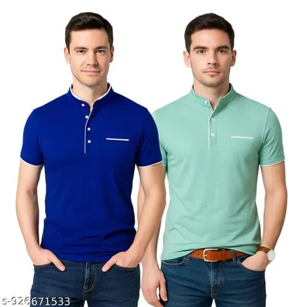 Men_Solid_Mandarin_Collar_T_Shirt_Pack_Of_2_Half_Sleeve_Stylish_Casual_Slim_Fit_T_Shirts_For_Men_Colour_Blue_Seagreen