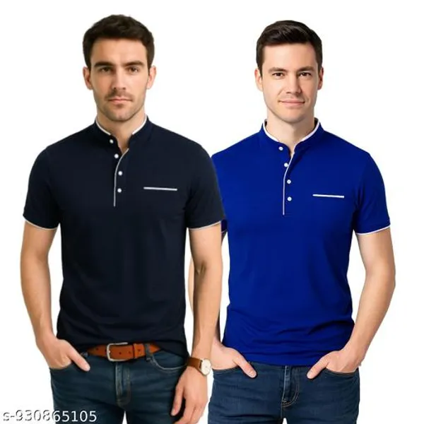 Navy_Blue_And_Blue_Cotton_Slim_Fit_Mandarin_Collar_T_Shirt_For_Men_Pack_Of_2
