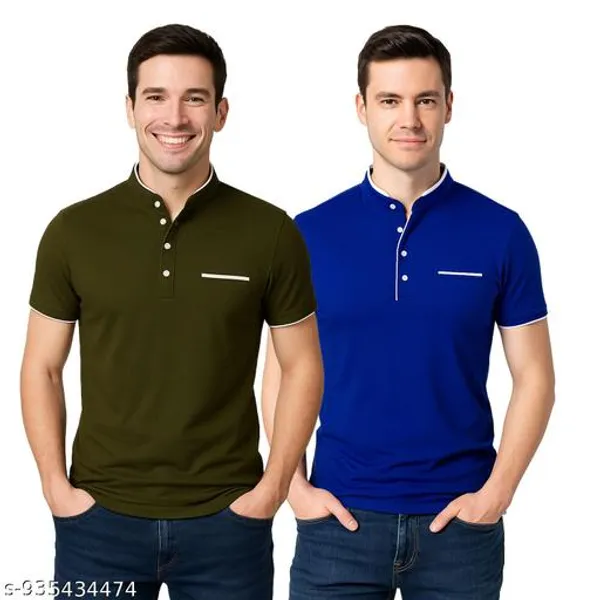 Royal_Blue_And_Olive_Cotton_Casual_T-Shirt_For_Men_Pack_Of_2