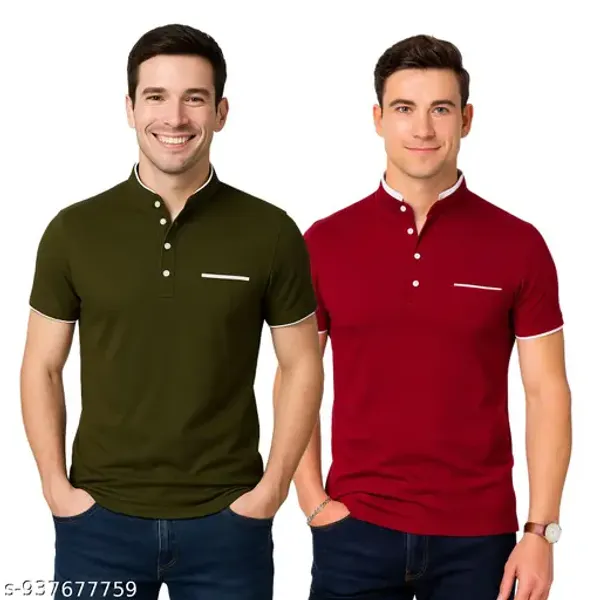 Olive_Red_Cotton_Mandarin_Collar_T-Shirt_Pack_Of_2_For_Men