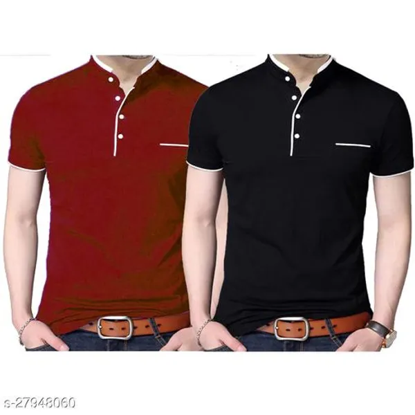 Red_And_Black_Cotton_Solid_Half_Sleeve_T_Shirt_For_Men_Pack_Of_2