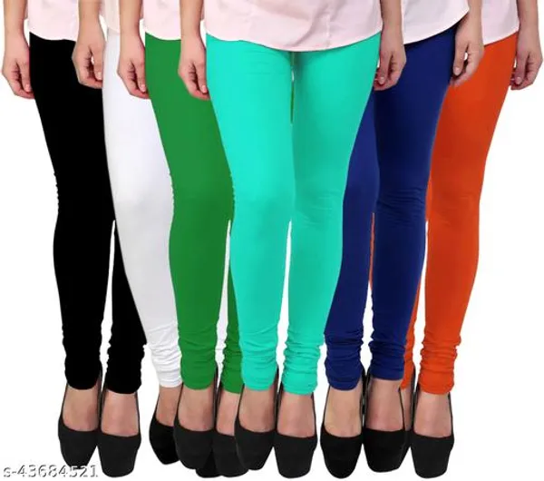 Lets_Shine_Churidar_Cotton_Leggings_Combo_Of_6_For_Women_And_Girls_Of_Black_White_Green_Sea_Green_Blue_Orange