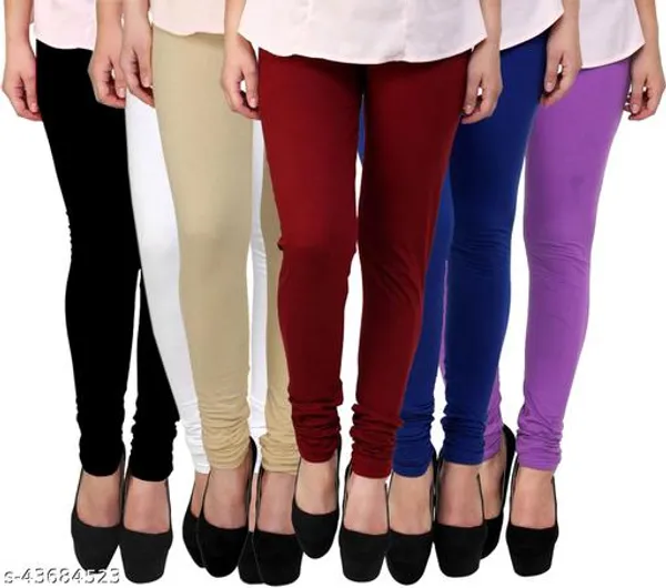 Lets_Shine_Churidar_Cotton_Leggings_Combo_Of_6_For_Women_And_Girls_Of_Black_White_Beige_Maroon_Blue_Purple
