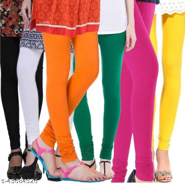 Lets_Shine_Churidar_Cotton_Leggings_Combo_Of_6_For_Women_And_Girls_Of_Black_White_Orange_Green_Pink_Yellow