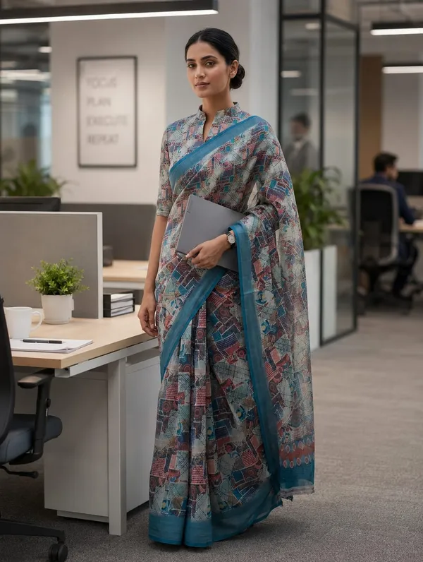 Multicolor_Cotton_Geometric_Print_Saree_For_Women