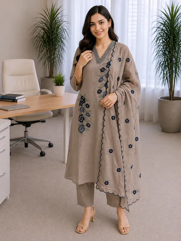 Light_Greyish_Beige_Cotton_Kurti_Set_For_Women