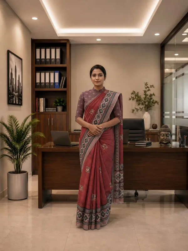 Rustic_Maroon_Cotton_Tribal_Border_Saree_For_Women