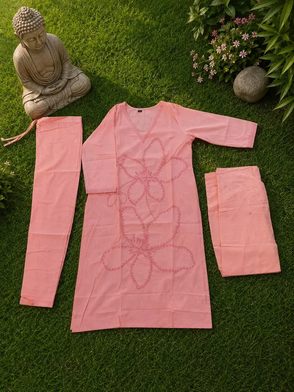 Baby_Pink_Cotton_Kurti_Set_With_Dupatta_For_Women
