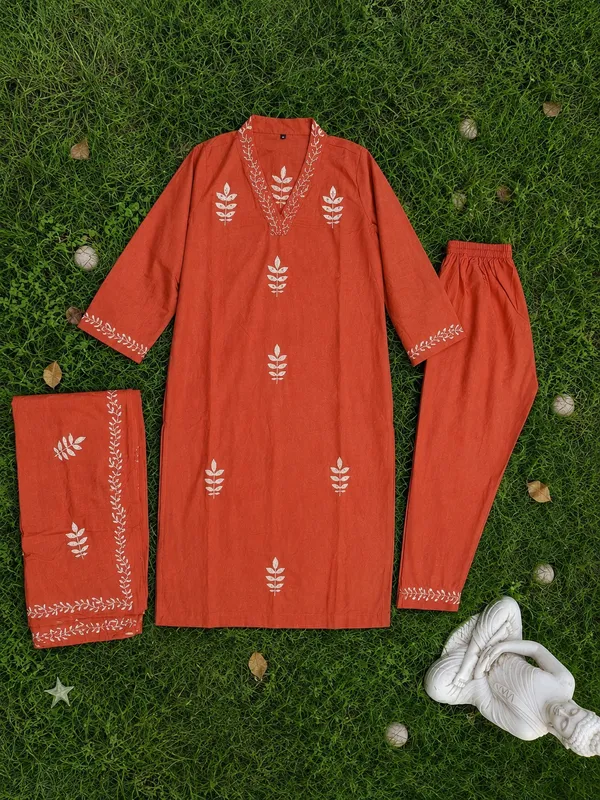 Orange_Cotton_Kurti_Set_For_Women