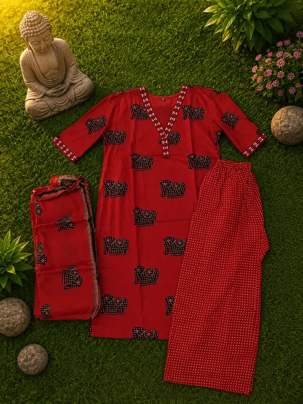 Dark_Red_Cotton_Printed_Kurti_Set_For_Women